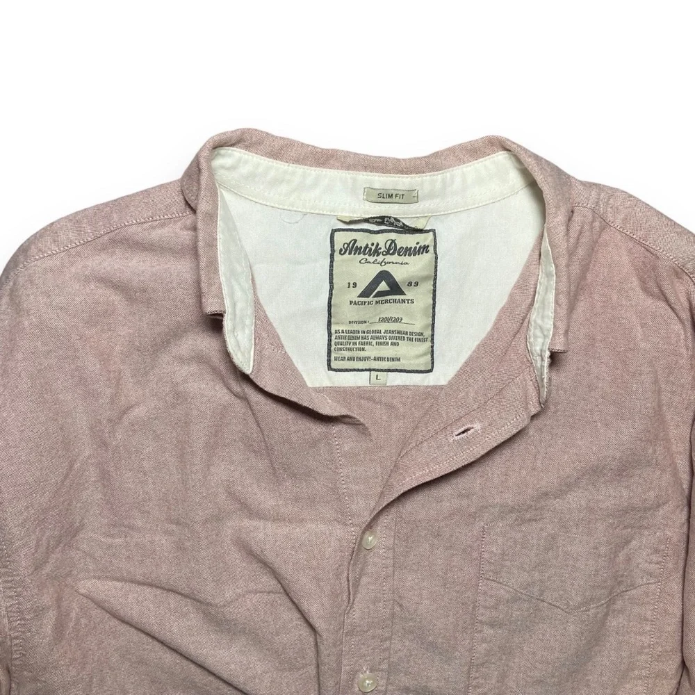 Antik Denim 100% Cotton Button Down Collar Shirt Size Large Pink Chambray - Picture 4 of 6
